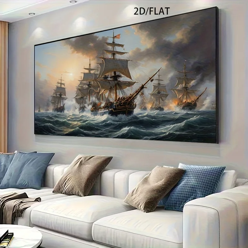 Majestic Fleet Sail Cloth Printing Abstract Nautical Ocean Wall Art Poster for Modern Living Room