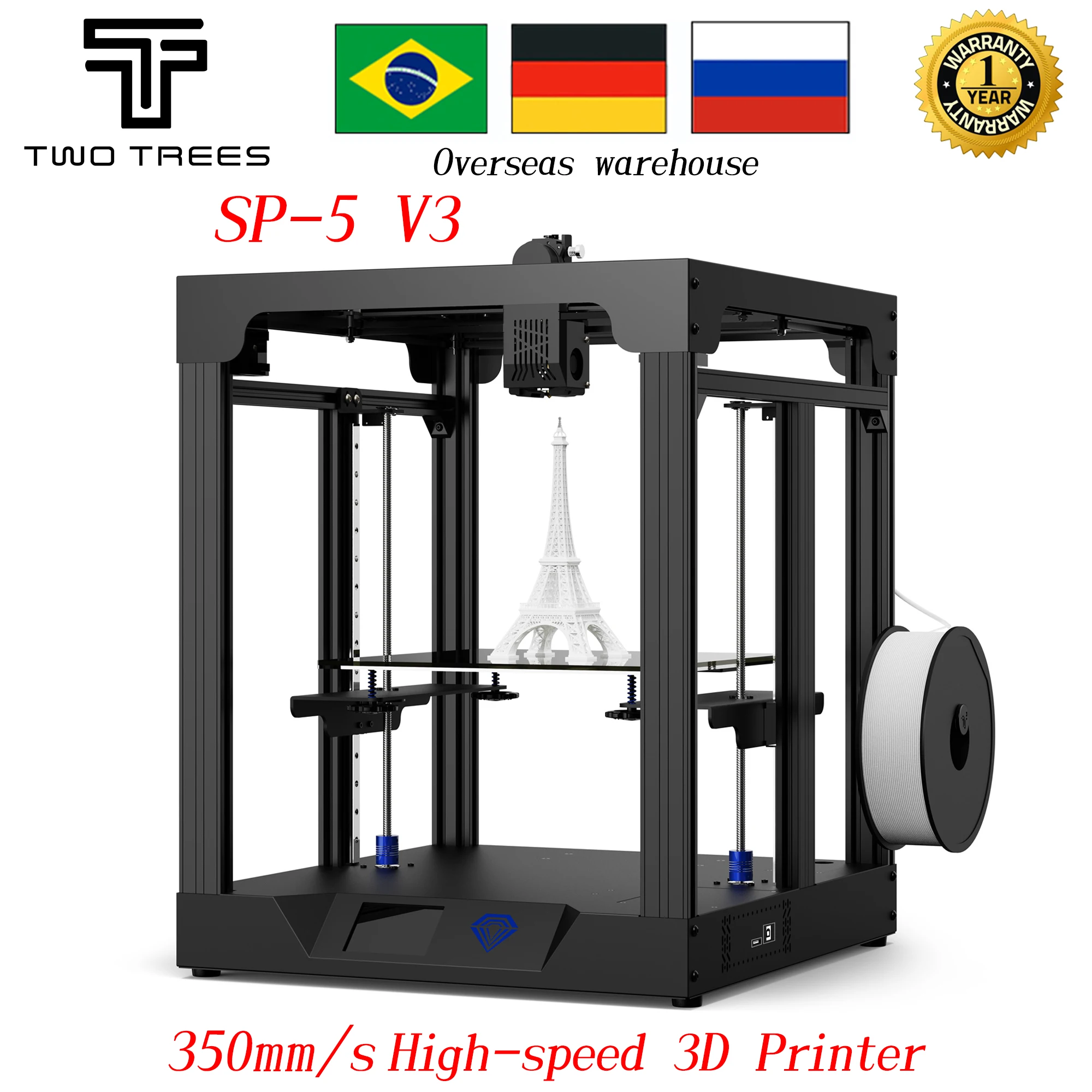 

Twotrees 350mm/s High-speed 3D Printer SP-5 V3 Direct Extruder Silent Printing For PLA/ABS/PETG/TPU/Wood 1.75mm Filaments