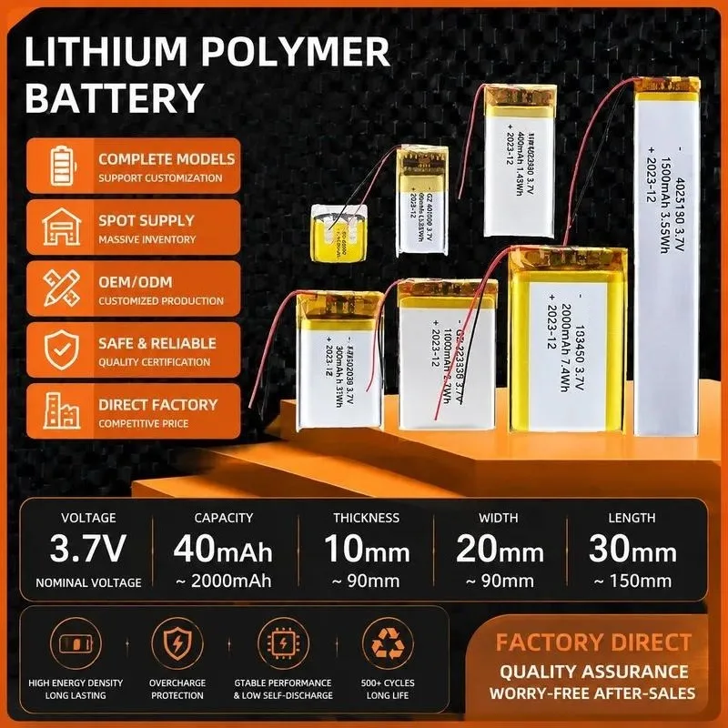 100pcs 802030 802050 802535 802540 803040 803450 Polymer lithium battery 3.7V