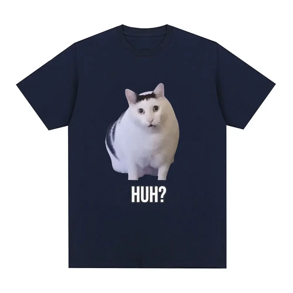 Cat Saying Huh? Funny Meme T-shirt Men Women 100% Cotton Breathable Short Sleeve Oversized T Shirts Fashion Harajuku Tee Shirt image 2
