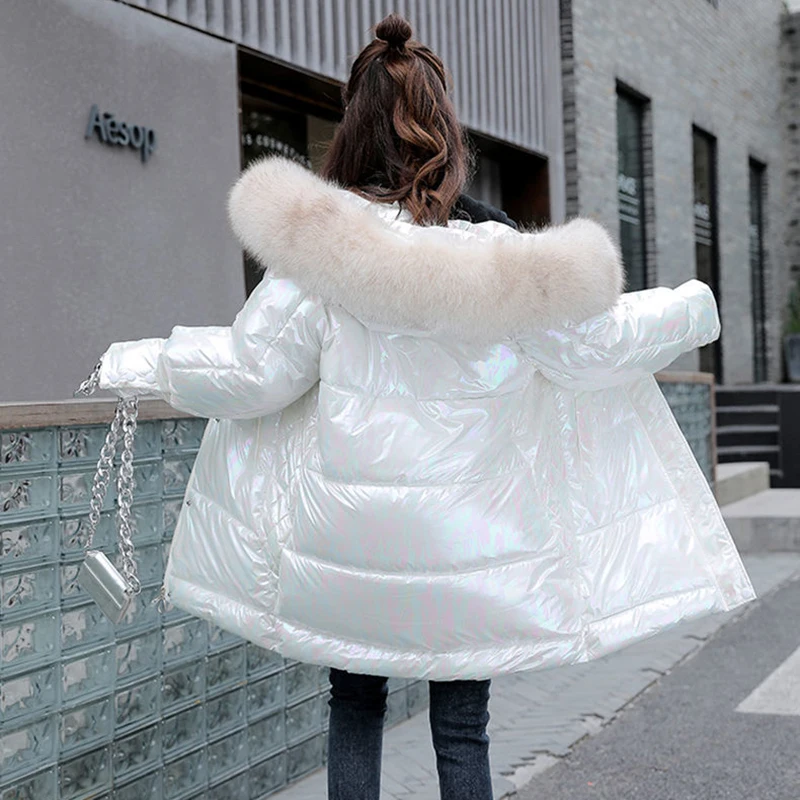 Hooded Down Cotton Coats Women's Fashion New Autumn Winter Parkas Windproof Rainproof Outwear Lady Loose Glossy Long Snow Jacket