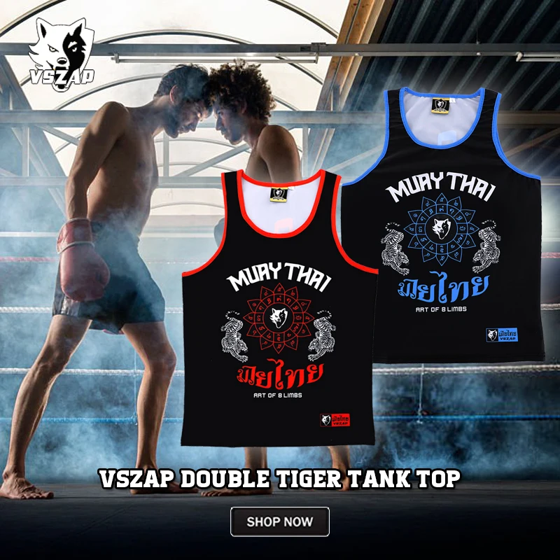 VSZAP Twin Tigers trening rekreacyjny MMA sportowa koszulka bez rękawów męskie Fitness elastyczne Muay Thai walki szybkie suche ćwiczenia