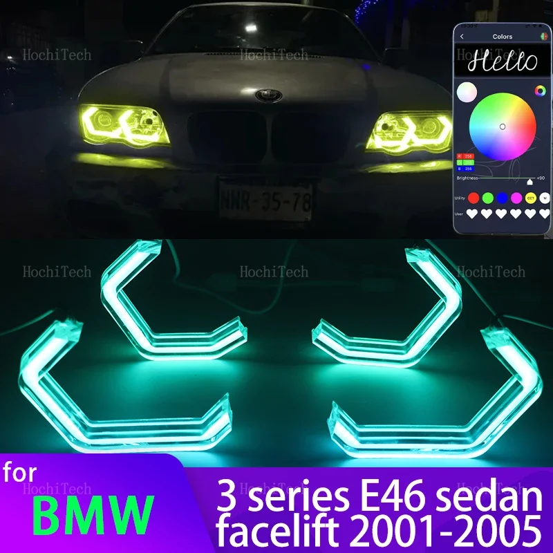 M4 style RGB Multi-colored APP control LED Angel Eyes for BMW 3 series E46 sedan facelift 2001-2005 316i 318i 330i 325i 318d