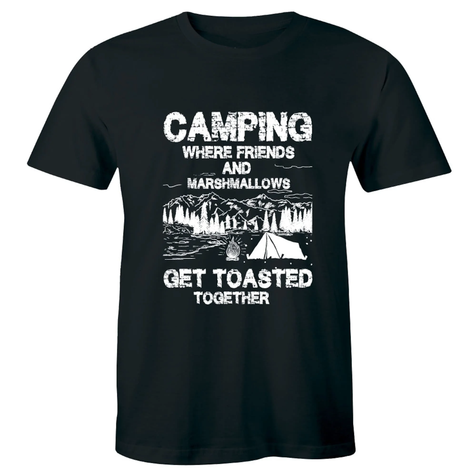 Camping Where Friends Marsmallows Get Toasted Together Summer Vacation Men's Tee