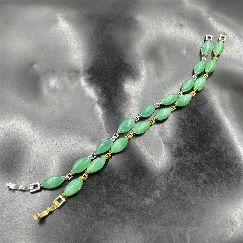 Vacuum Plating Inlaid White Background Horse Eye Women's Emerald Green Strip Jade Bracelet