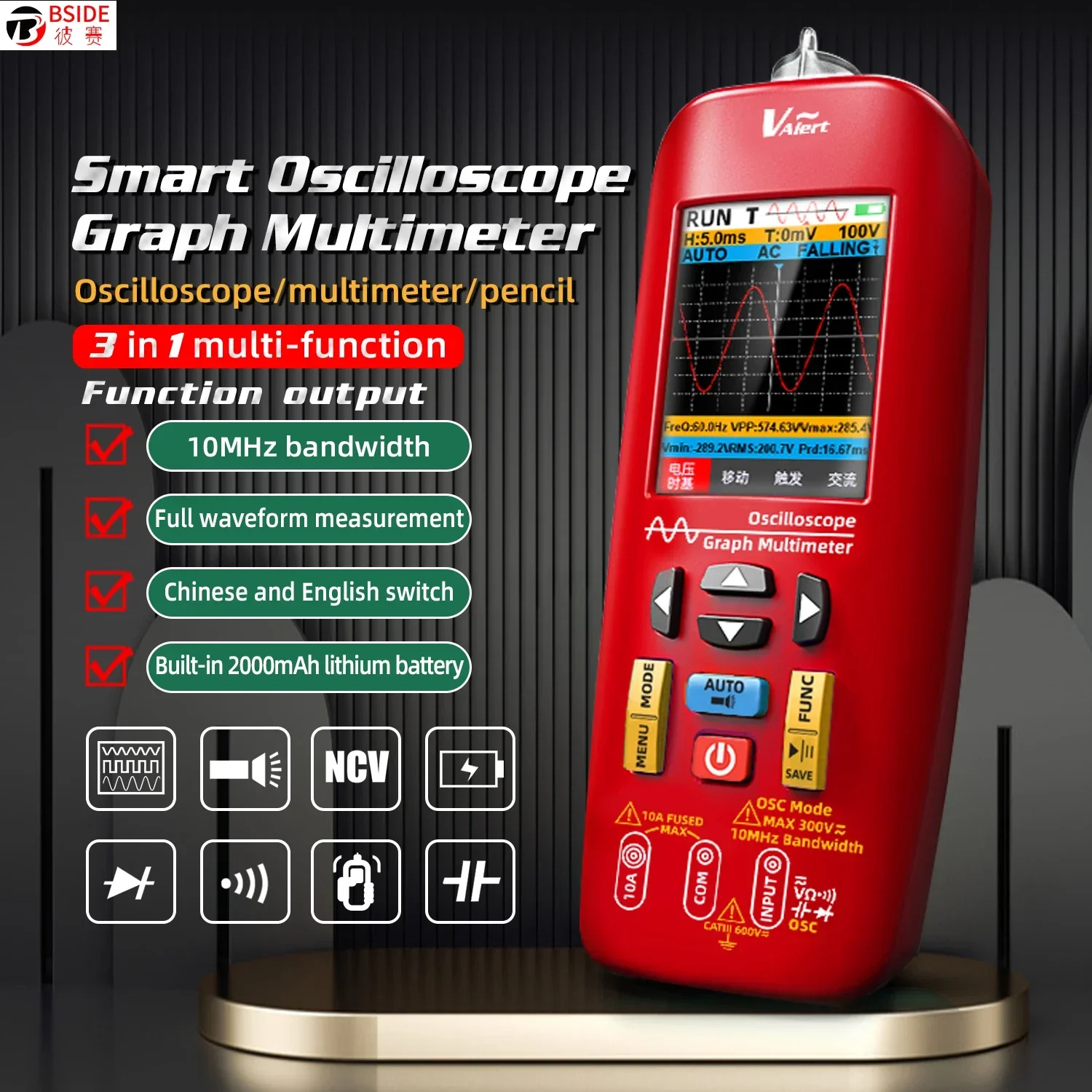 BSIDE O1 Digital Oscilloscope Multimeter Waveform Storage sampling rate 48MSa/s 10MHz Professional Electronic Components Tester