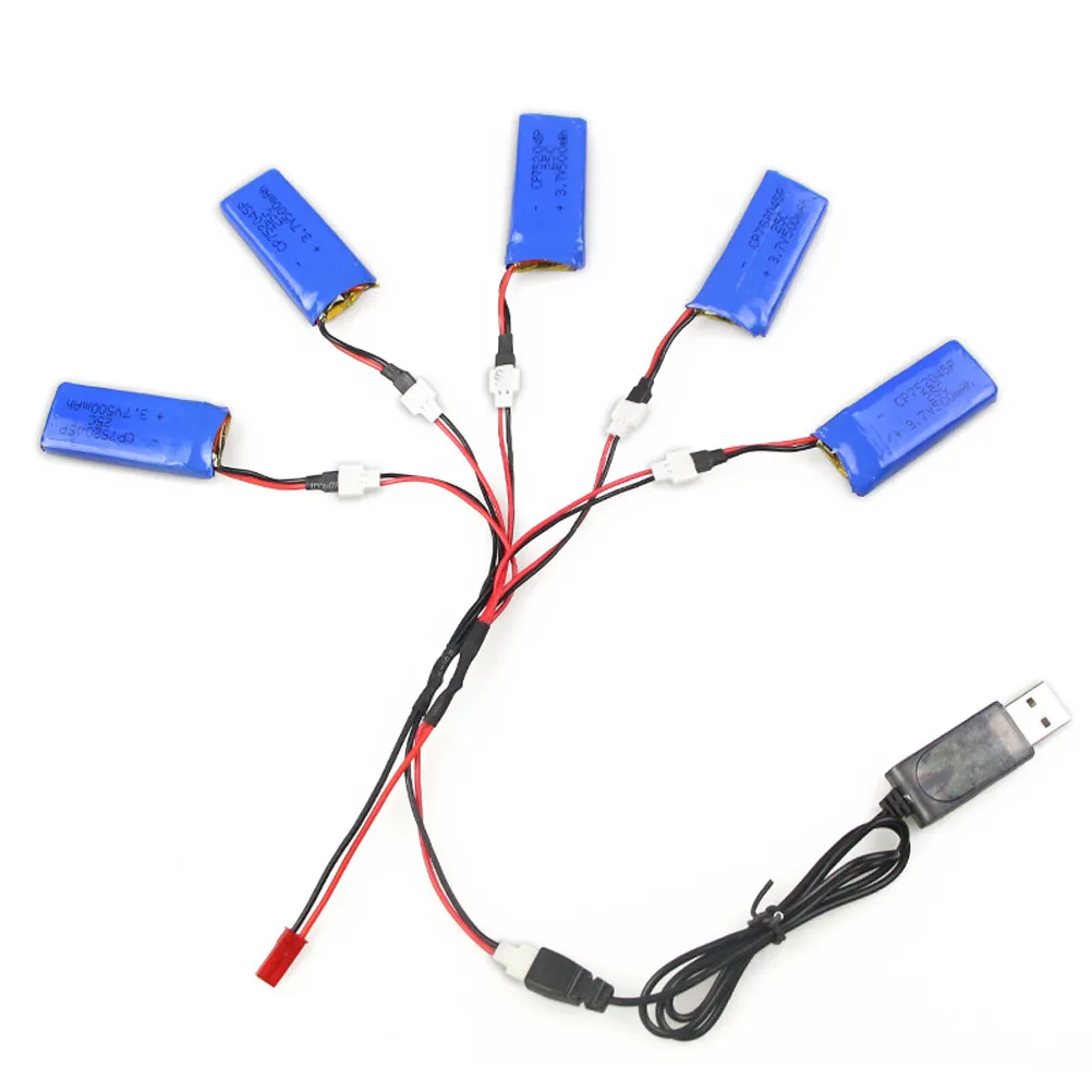 

Набор из 5 литий-полимерных аккумуляторов 3.7V 500mAh 25C, кабель для балансировочной зарядки (2-5 батарей) и USB-кабель для X4 H107 H107L H107D H107C U816 U816A
