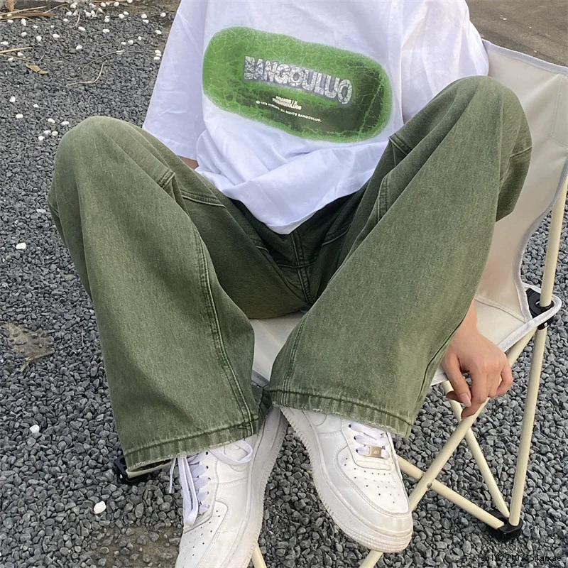 

Spring Green Jeans Baggy Distressed Vintage Denim Trousers Male Wide Leg Pants Men Streetwear Retro Oversize Casual Hip Hop