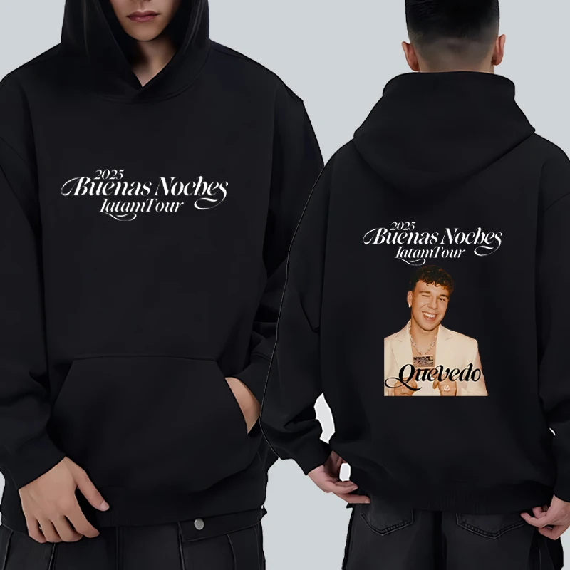 

Rapper Quevedo Buenas Noches Tour 2025 Double Sided Printed Hoodie Men Women Vintage Long Sleeve Sweatshirt Streetwear Unisex