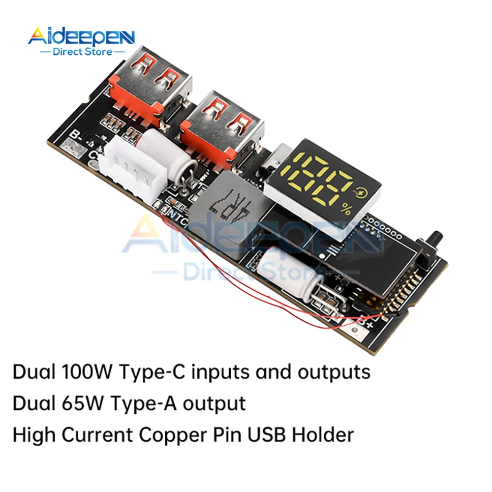 5A 100W 65W 3S 4S 5S Dual USB PD Fast Charge Micro/Type-C USB Charging Module for Mobile Power Bank 18650 lithium polymer batter