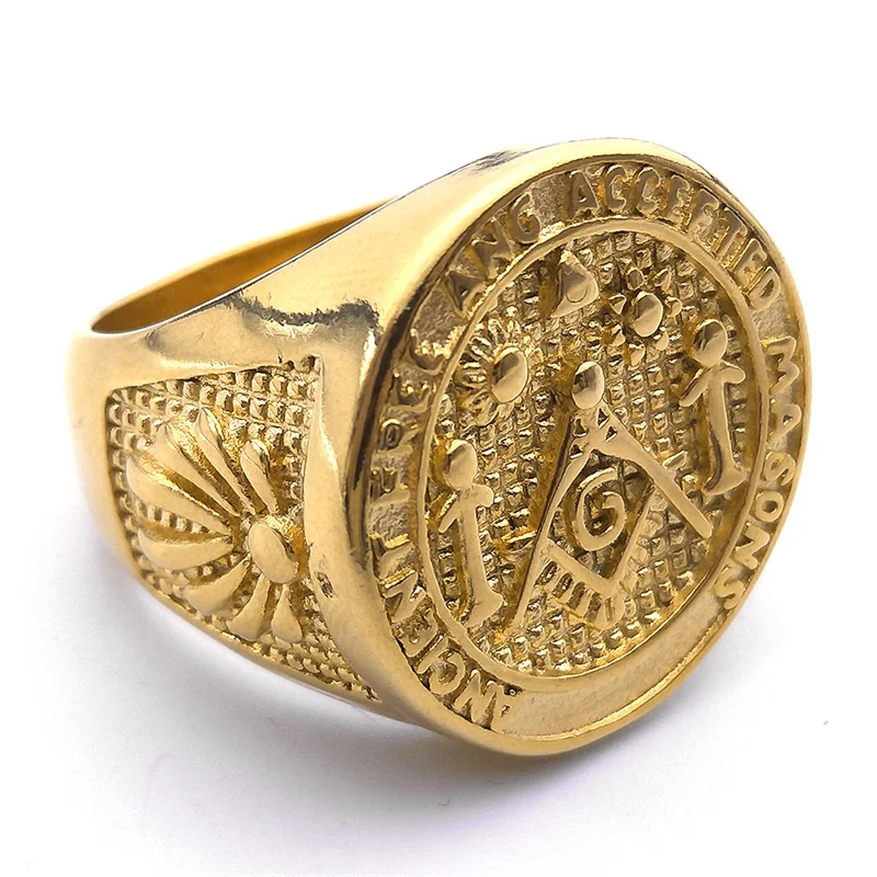 Male Freemason Stainless Steel Masonic Rings for Men Freemasonry Punk Hip Hop Free Mason Symbol R588S05