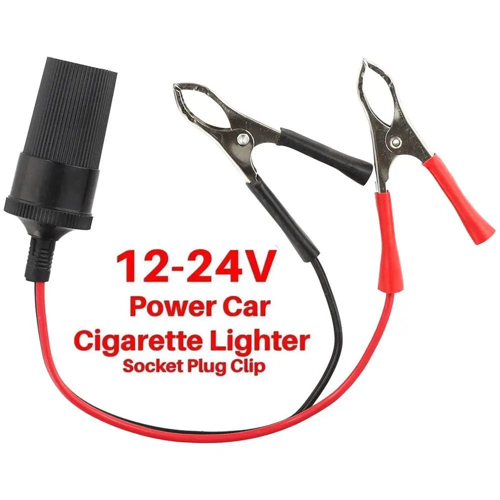 High-Power 12V 24V Car Cigarette Lighter Socket To Battery Alligator Crocodile Clip Connector Extension Cable Adapter Socket