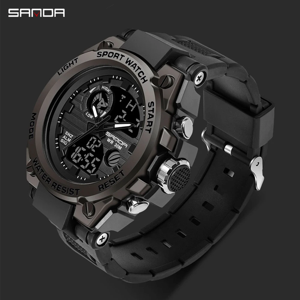 SANDA G Style Men LED Digital Watch Military Sport Quartz Watches Dual Display Waterproof Electron Wristwatch Relogio Masculino