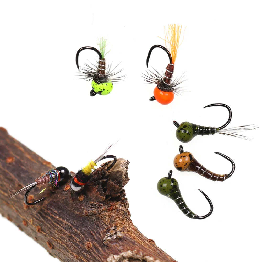 6PCS Fast Sinking Offset Tungsten Bead Head Perdigon Nymph Fly  Barbless Lure Euro Nymph Trout Salmon Fishing Flies