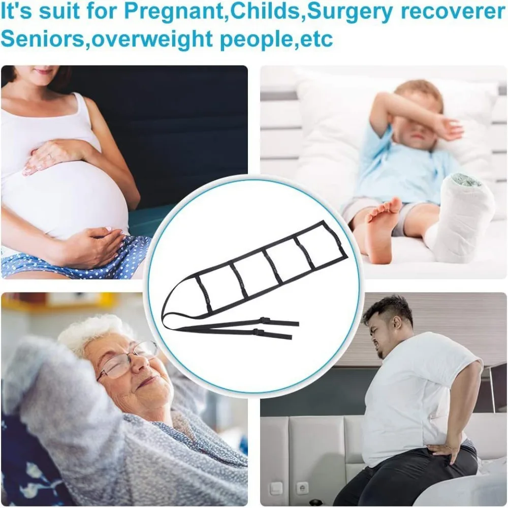 Black Adjustable Elderly Sit Up Rope with 3/4/6 Handle Helper Get Up Assist Belt Padded Hand Grip Elderly Pull Up Strap Disabled