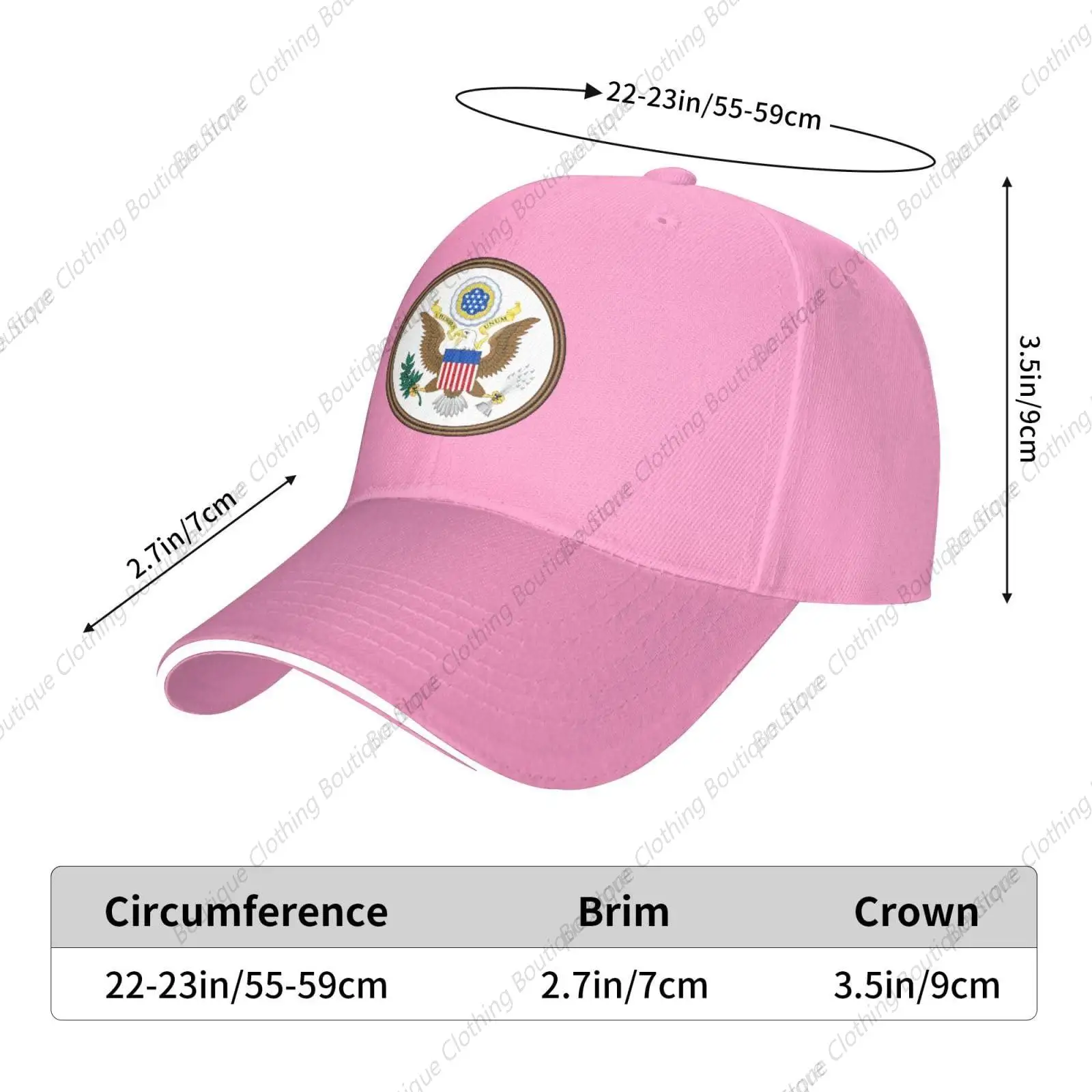 Sombrero con emblema nacional de los Estados Unidos, gorra de béisbol con soporte de escudo de los Estados Unidos, sombrero americano para hombre y mujer, color rosa