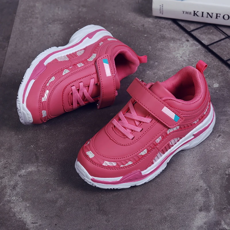 Zapatillas de plataforma de cuero para niños y niñas, zapatos ligeros para correr, Tenis deportivos para niñas, rosa y morado