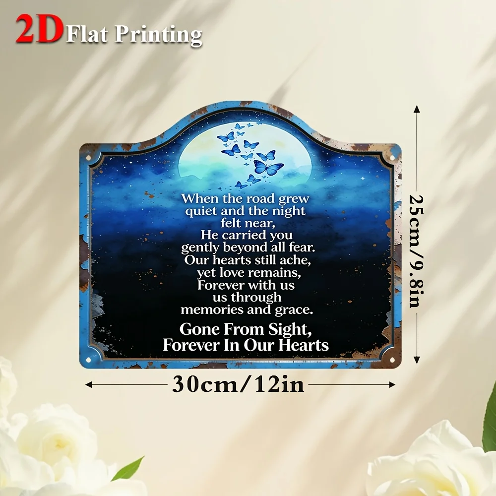 1 pièce, plaque métallique plate 2D, peinture sur métal, œuvre d'art métallique représentant une nuit éclairée par la lune avec des papillons et un poème inspirant