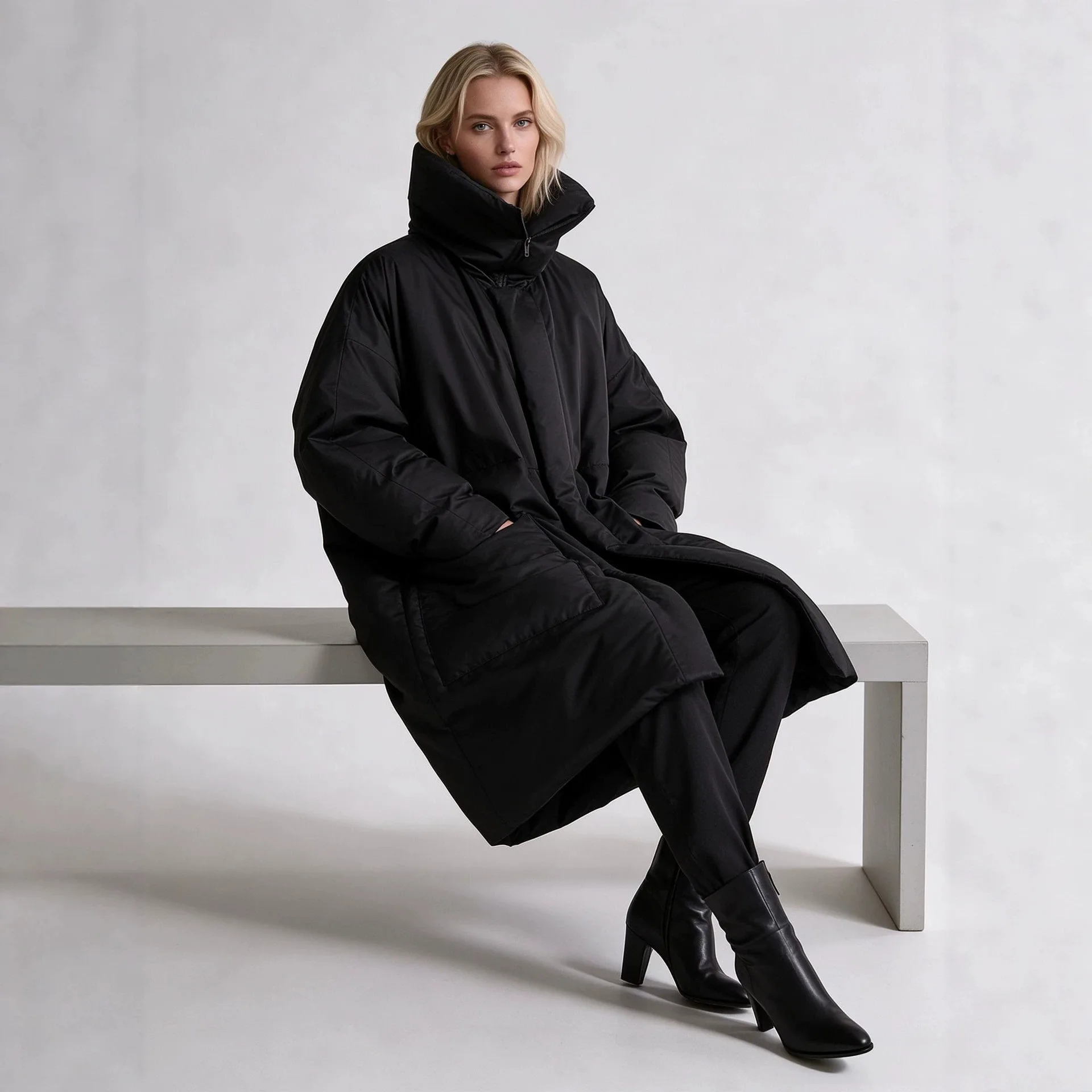 Long Cotton Coat, Winter Stand-up Necklace Loose-fitting Stylish, Random Outerwear, Women's Cotton Jacket Party Midi