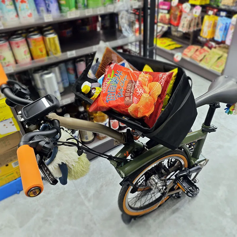 Für Brompton Faltrad: Vordere Aufbewahrungstasche mit Halterung, Original Vordertasche, Gemüsekorb und interne Halterung – Detail 14