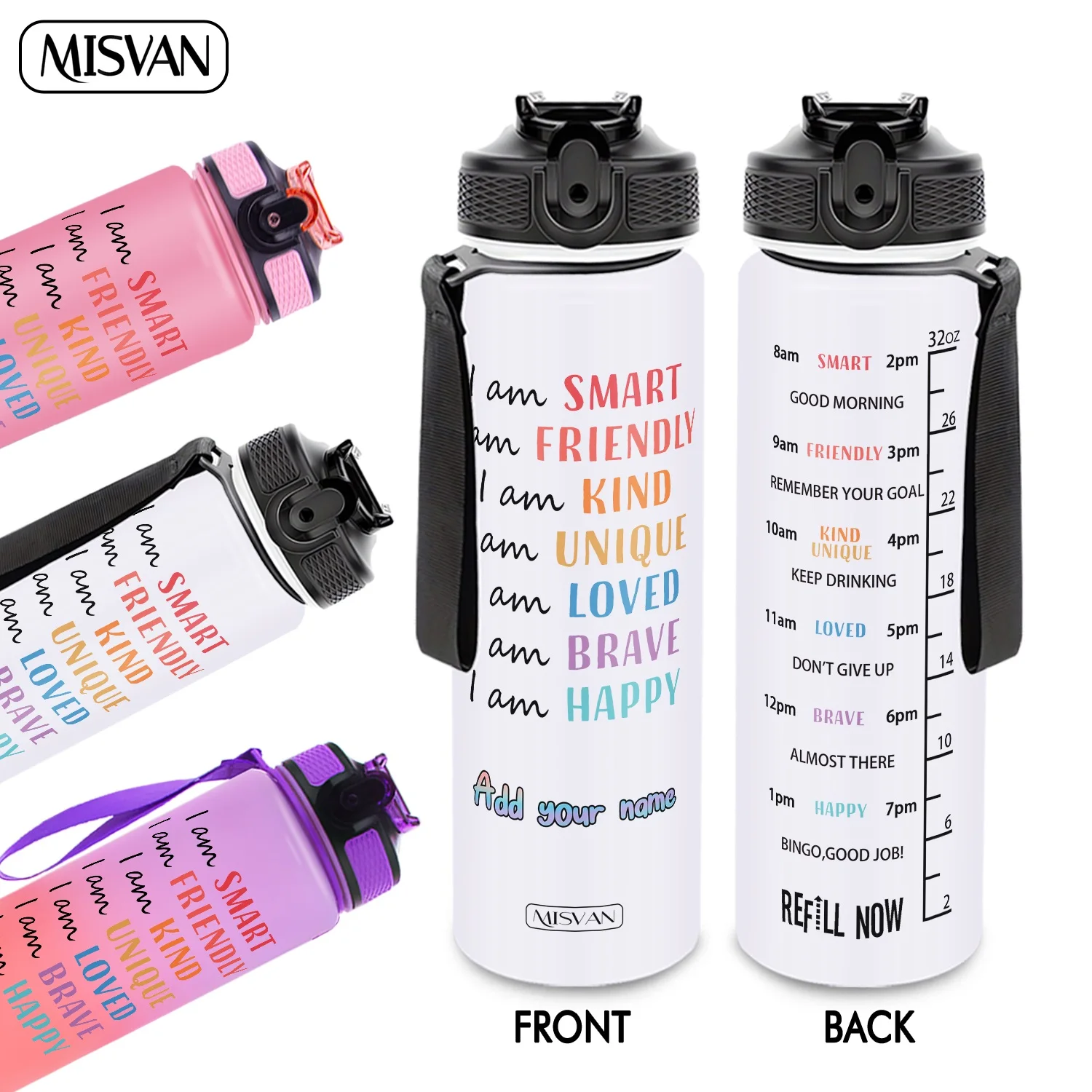 

Бутылка для воды 32 унции с возможностью персонализации имени, с принтом времени и ежедневных позитивных аффирмаций, для повышения потребления воды, для спортзала и велоспорта