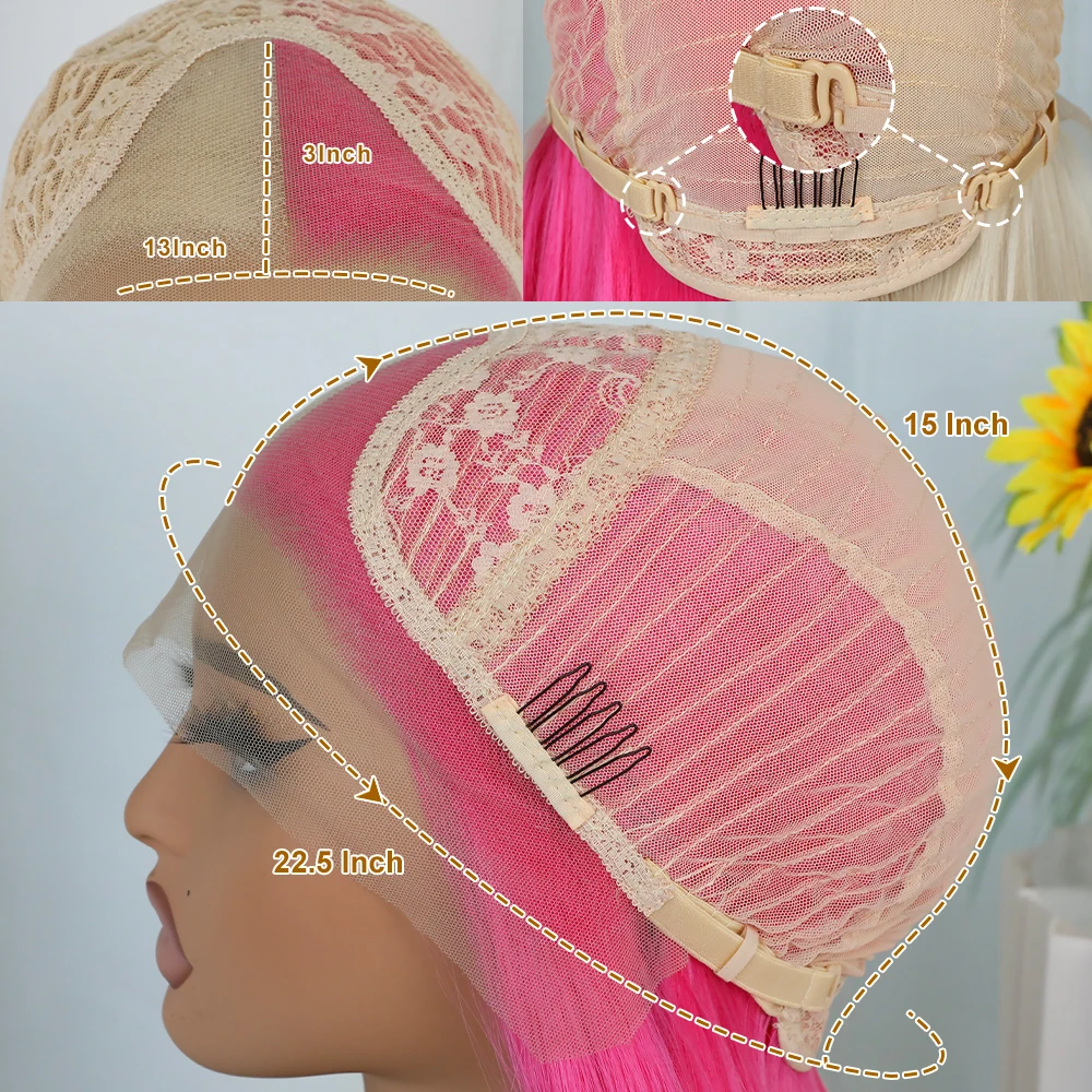Half Pink and Half Blonde Synthetic Lace Front Wigs Long Straight Wigs for Women Heat Resistant Hair Light pink and ash Blonde