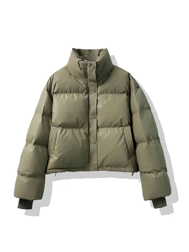 

Women's PU Leather Cotton Jaet ort Loose Warm Stand Collar Bread Sle Winter Coat Korean Version Thiened Long Sve