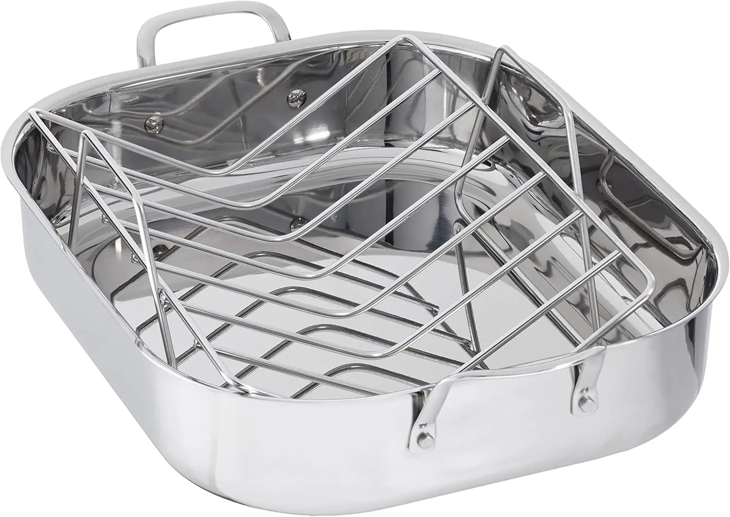

Stainless Steel Rectangular Roasting Pan with Rack, 16 Inch Oven-Safe Dishwasher-Friendly for Turkey and Vegetables