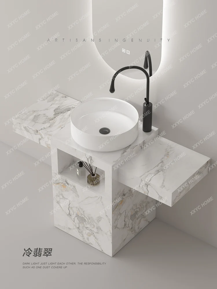 Stone Plate Wash Basin Integrated Floor Type Washbasin with Storage Stand