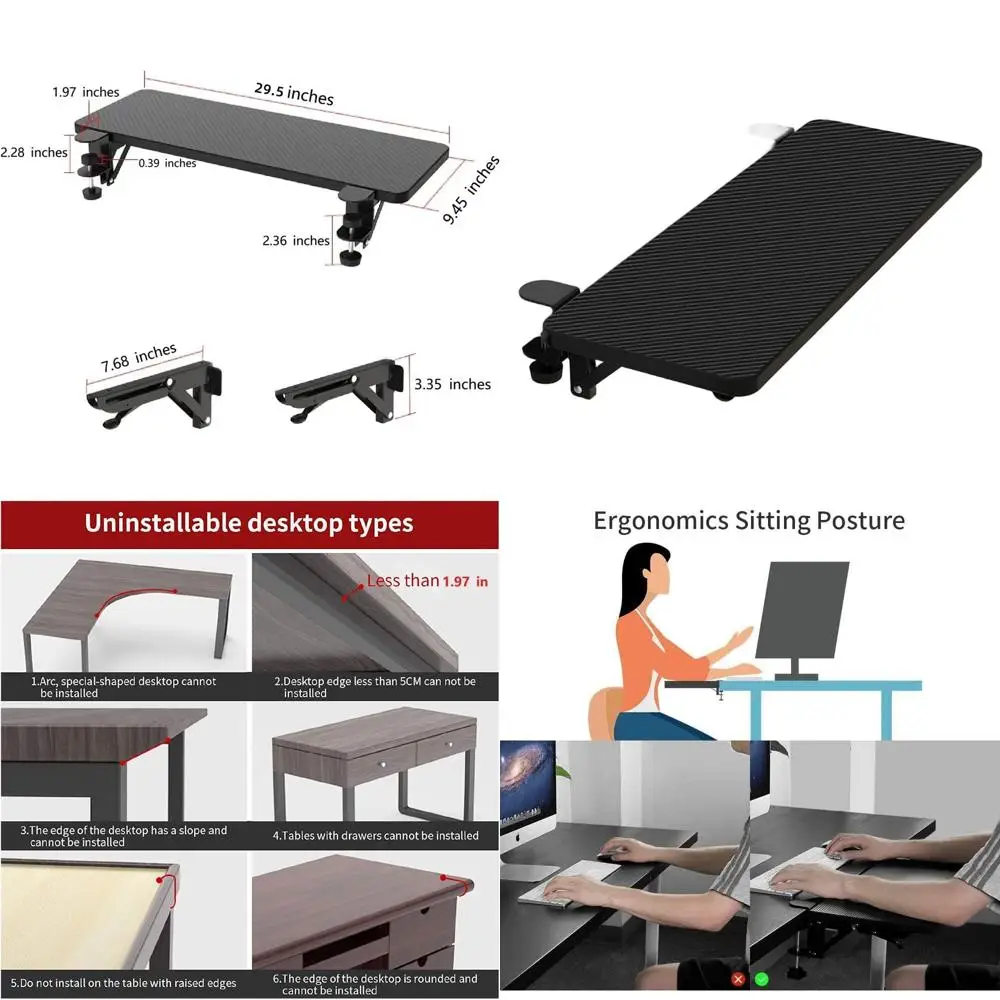 Adjustable 29.5 x 9.45 Desk Extender with Collapsible Keyboard Tray and Square Tabletop - Carbon Fiber