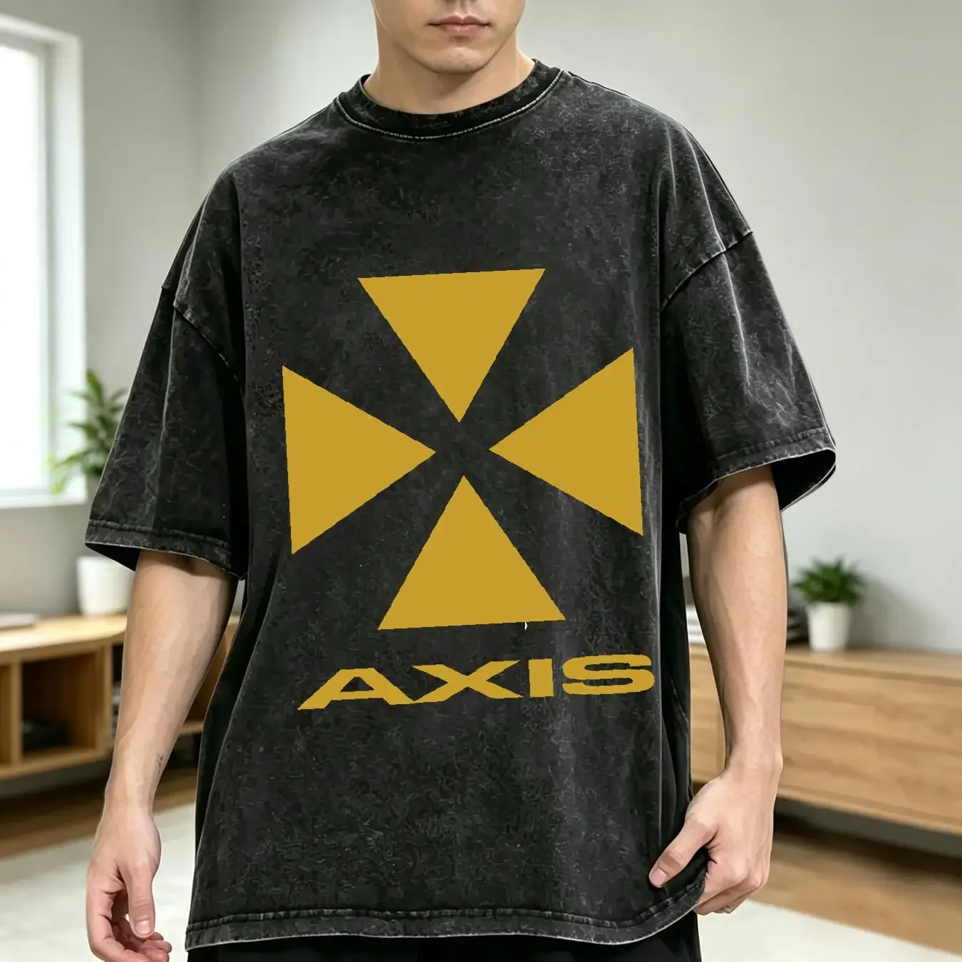 washed T Shirt Mens Cotton Axis Records Techno Electronic Music vintage Washed homme Versatile Casual Soft