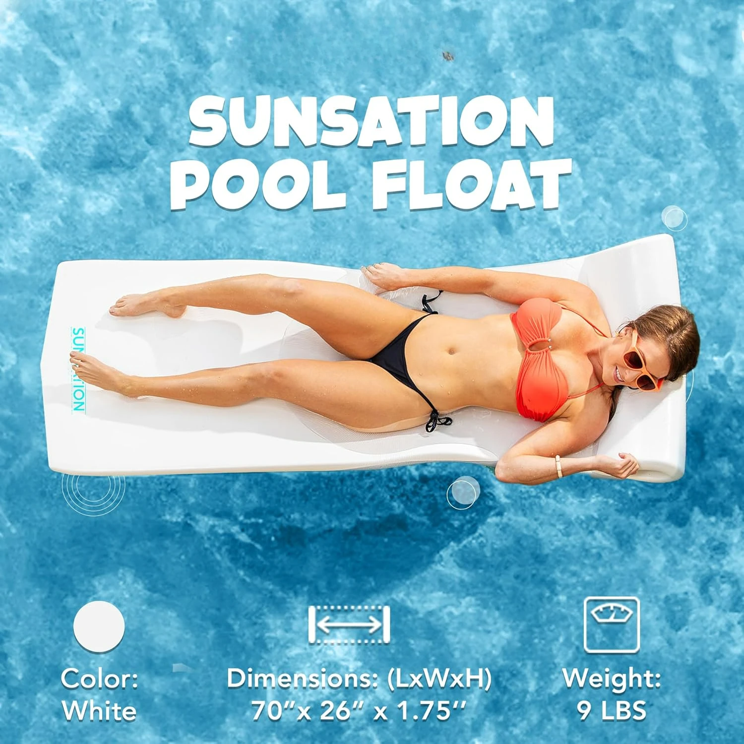 Sunsation 비닐 코팅 폼 수영장 플로트 매트 롤 베개가 내장된 성인용 라운지