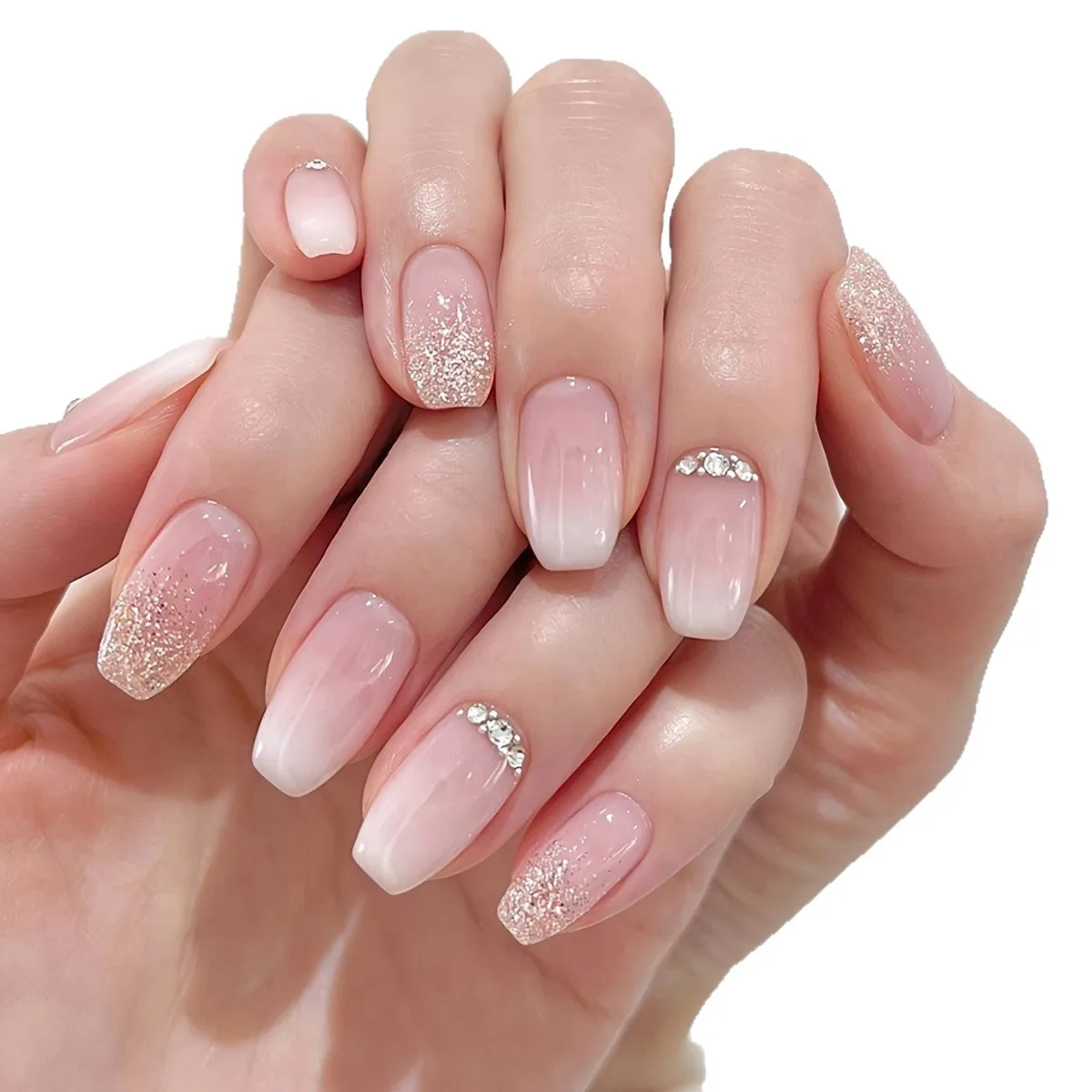 

Новая коллекция 2026: Простые съемные накладные ногти с стразами в европейском и американском стиле, французские длинные квадратные накладные ногти