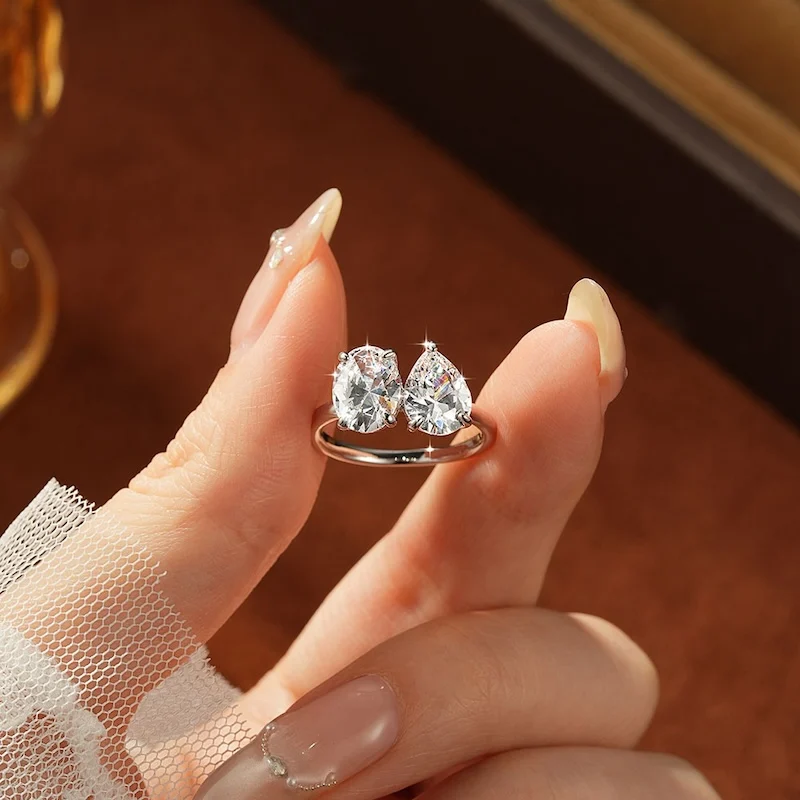 Rrjzz Birnen- & Rundschliff 7x9mm Doppel-CZ Labor-Diamant Mode Damen Verlobungsring 14k Vergoldeter Zirkonia Jubiläums-Schmuck Geschenke – Detail 10