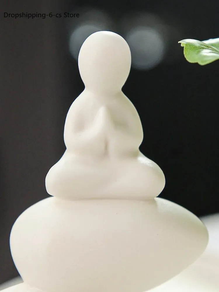 창의적이고 심플한 세라믹 작은 승려, Wuxiang Buddha 수경재배, 선 캐릭터 꽃꽂이, 집 책상 장식