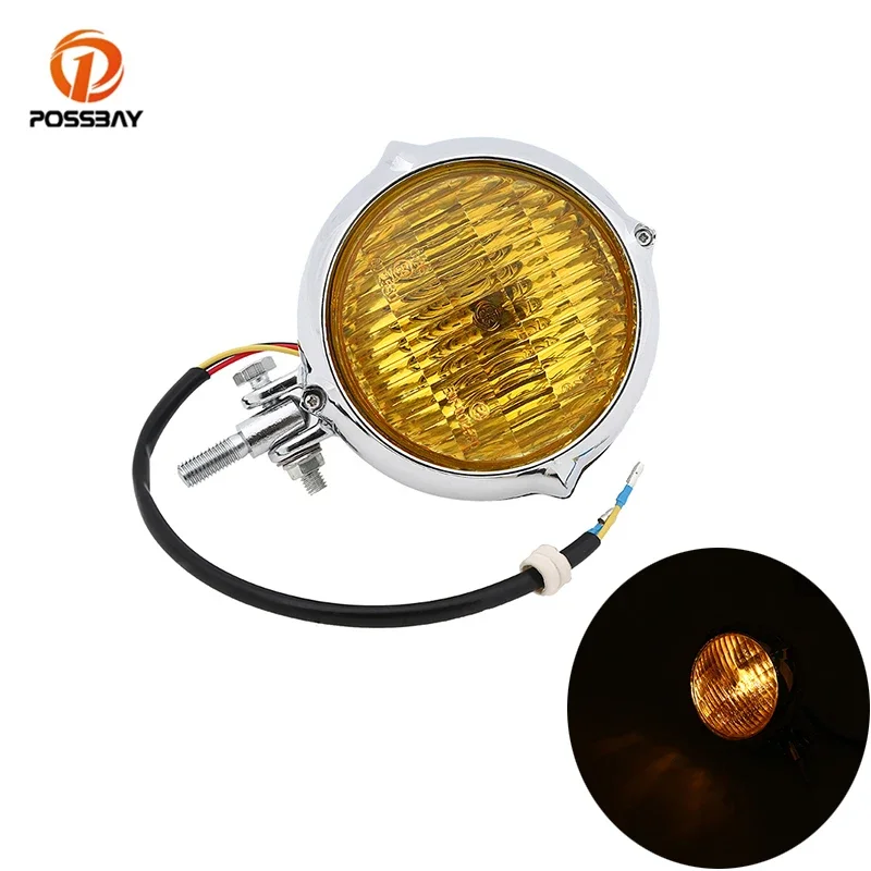 

POSSBAY Retro Motorcycle Headlight Amber light Motocross Head Lamp Assembly universal motorbike headlamp 12V For Harley Choppers