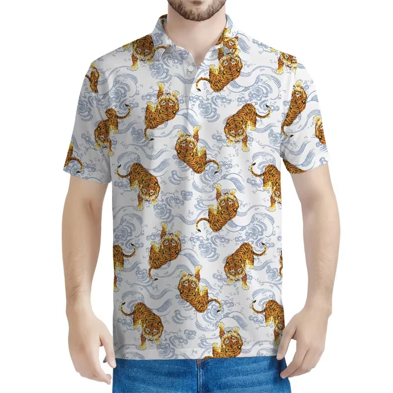 2026 Cartoon Tiger 3D Printed Polo Shirt Men Women Kids Summer Fashion Animal Beast Pattern Short Sleeves Button Lapel POLO Tops