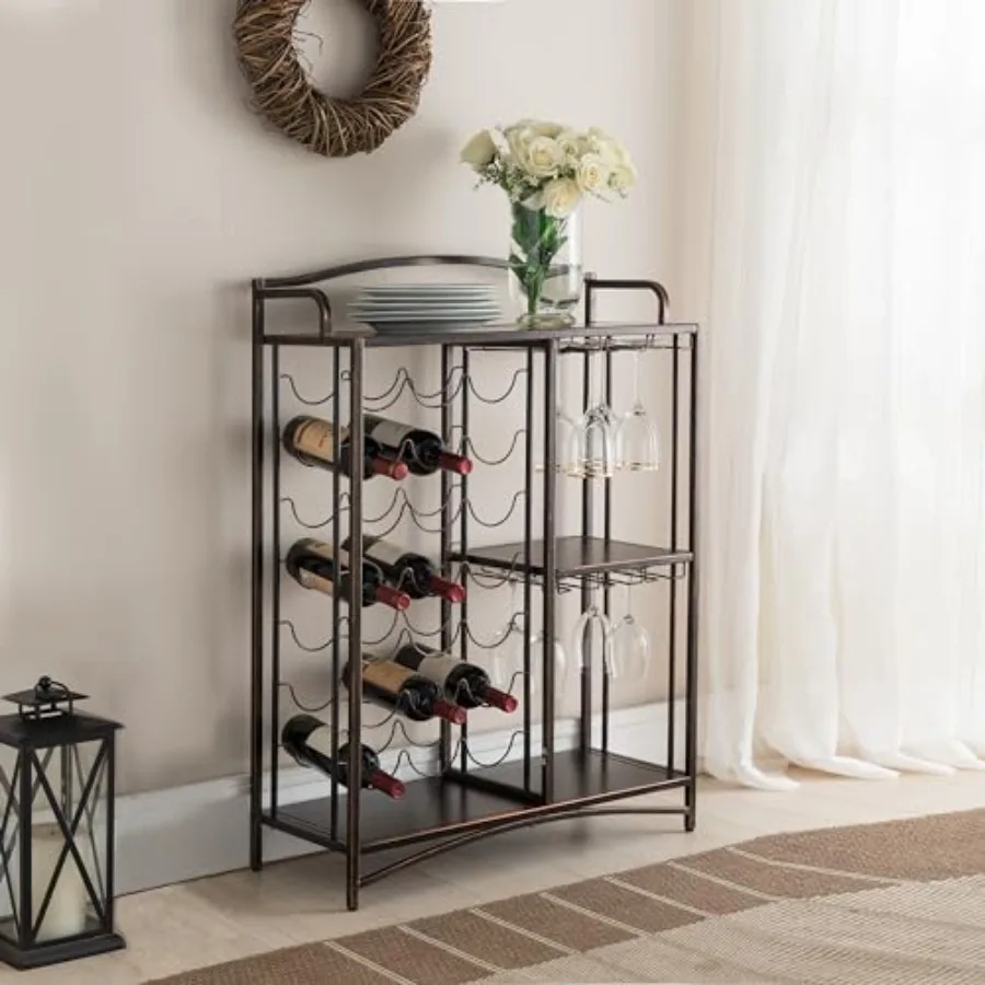 

- Wine Rack Table Bar Cabinet with Storage Shelves, Liquor Wine Storage Stand with Glass Holder - Holds 21 Bottles