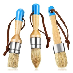 3Pcs Round&Flat&Pointed Chalk and Wax Paint Brush Reusable Wood Handle Natural Bristle Brushes Painting and Waxing Tool