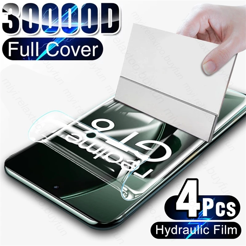 4Pcs 30000D Full Glue Hydrogel Film for Realme GT6 GT6T Realmi GT 6 T 6T T6 5G Case Curved Screen Protector RealmeGT6 RealmeGT6T