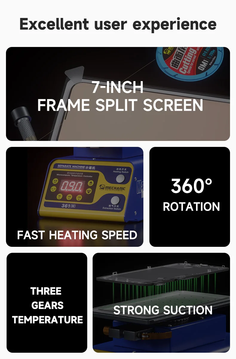 MECHANIC OFFICIAL 361 SE+ MultiFunction360°Rotating Separator Mobile Phone Repair Screen Heating Glue Removal Frame Removal Tool