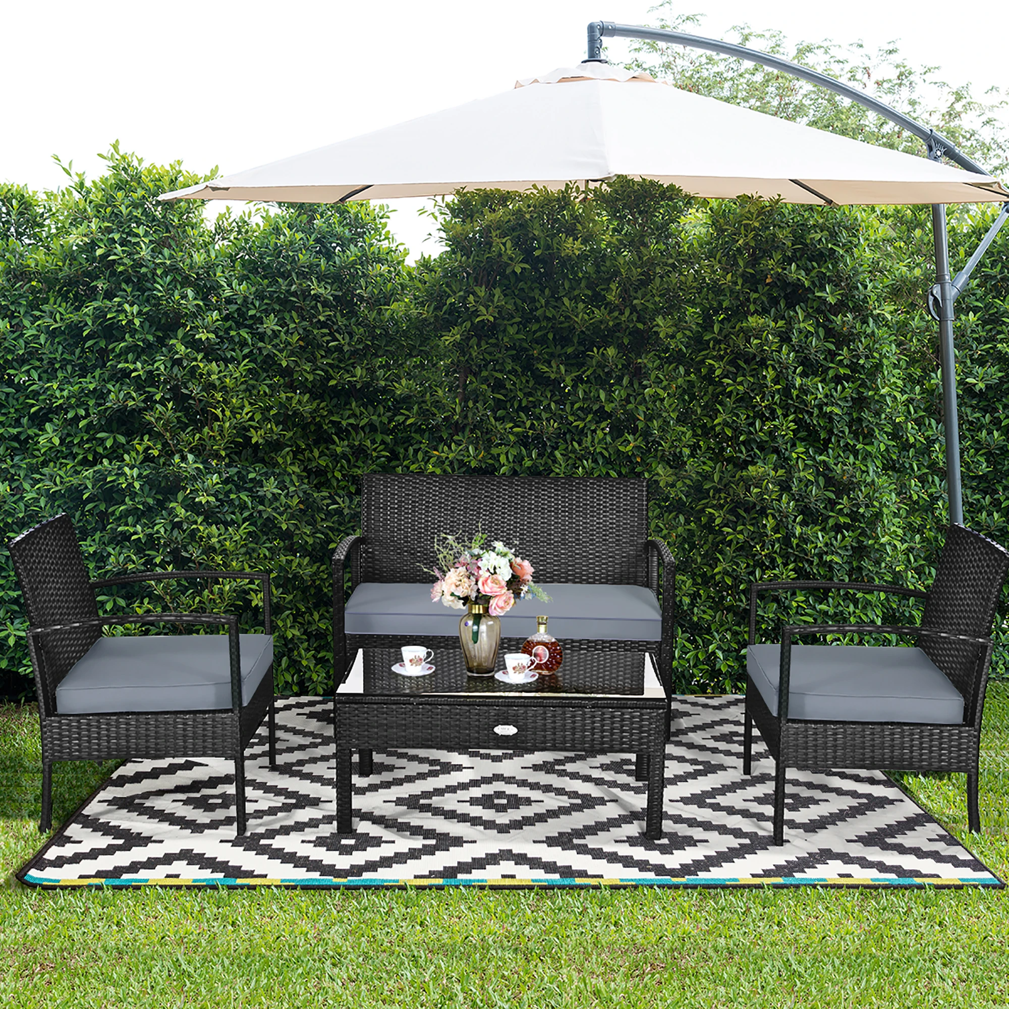 4PCS Patio Rattan Furniture Set Garden Deck