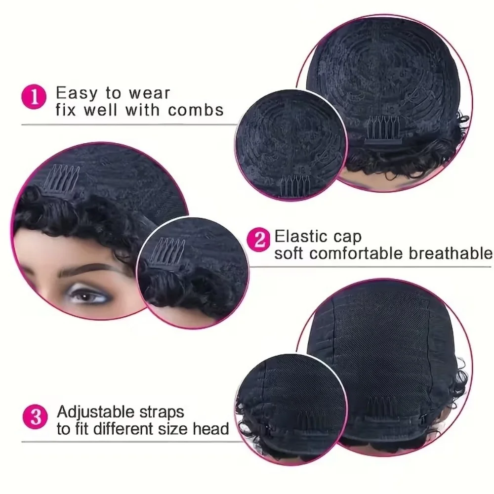 Jerry Curly Bob Wig Bouncy Wave Human Hair Wigs For Black Women 8 Inch Short Pixie Afro Kinky Curly Wig With Bangs Hair Wigs - Image 6