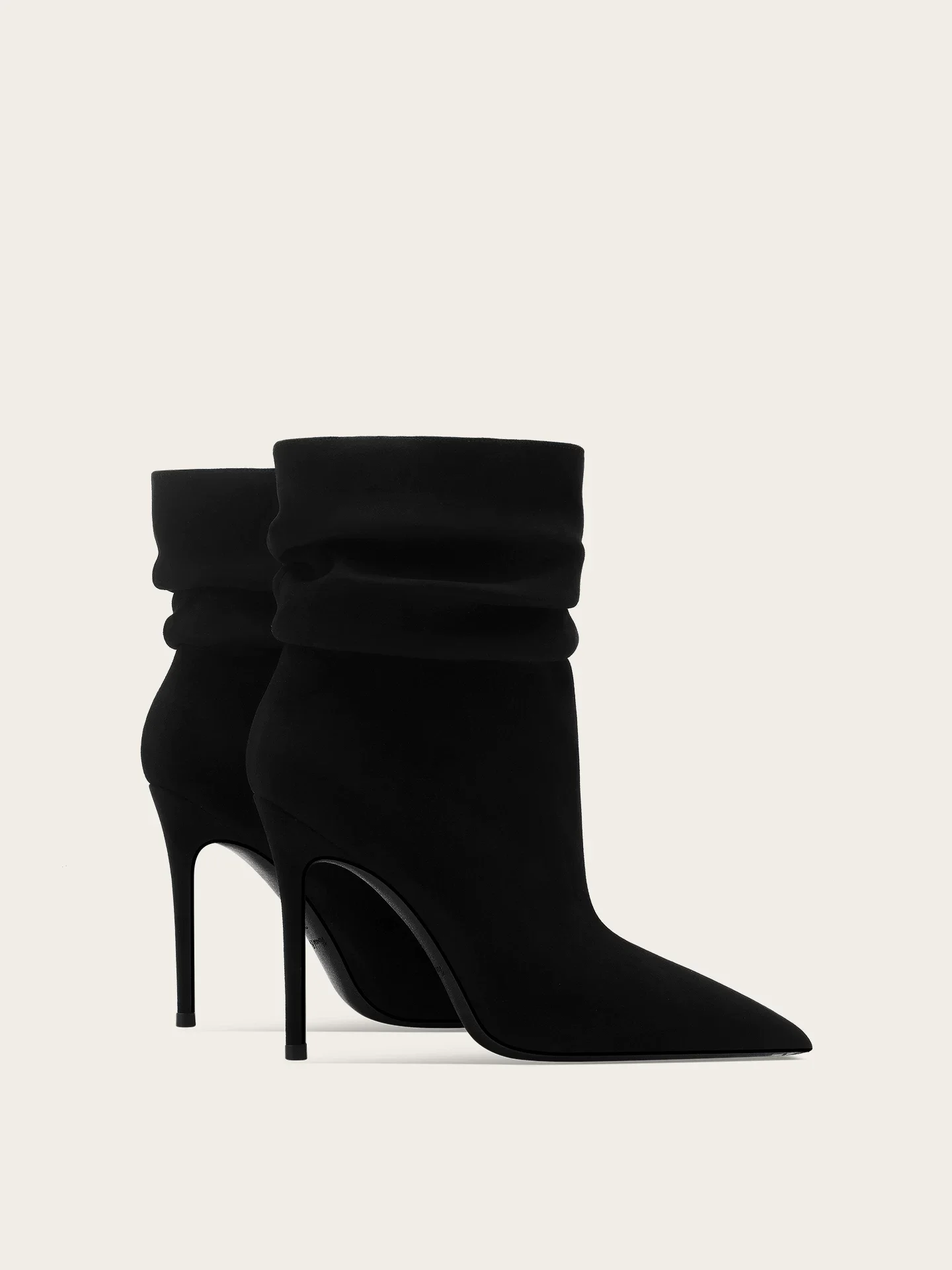 Autumn and winter new pointed black suede pleated pile short boots formal dress big size small size slim high-heeled women boots