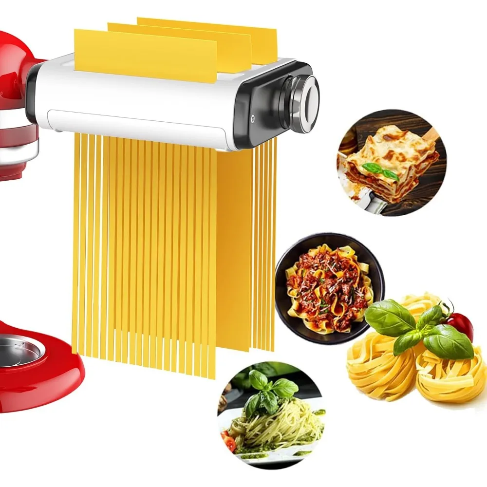 

3-in-1 Pasta Maker Attachment for Stand Mixers, Easy Homemade Noodles with Dough Roller and Cutter