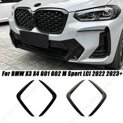 For BMW X3 X4 G01 G02 M Sport LCI 2022 2023 + Car Front Lights Frames Cover Bumper Trim Spoiler Gloss Black Air Knief Tuning