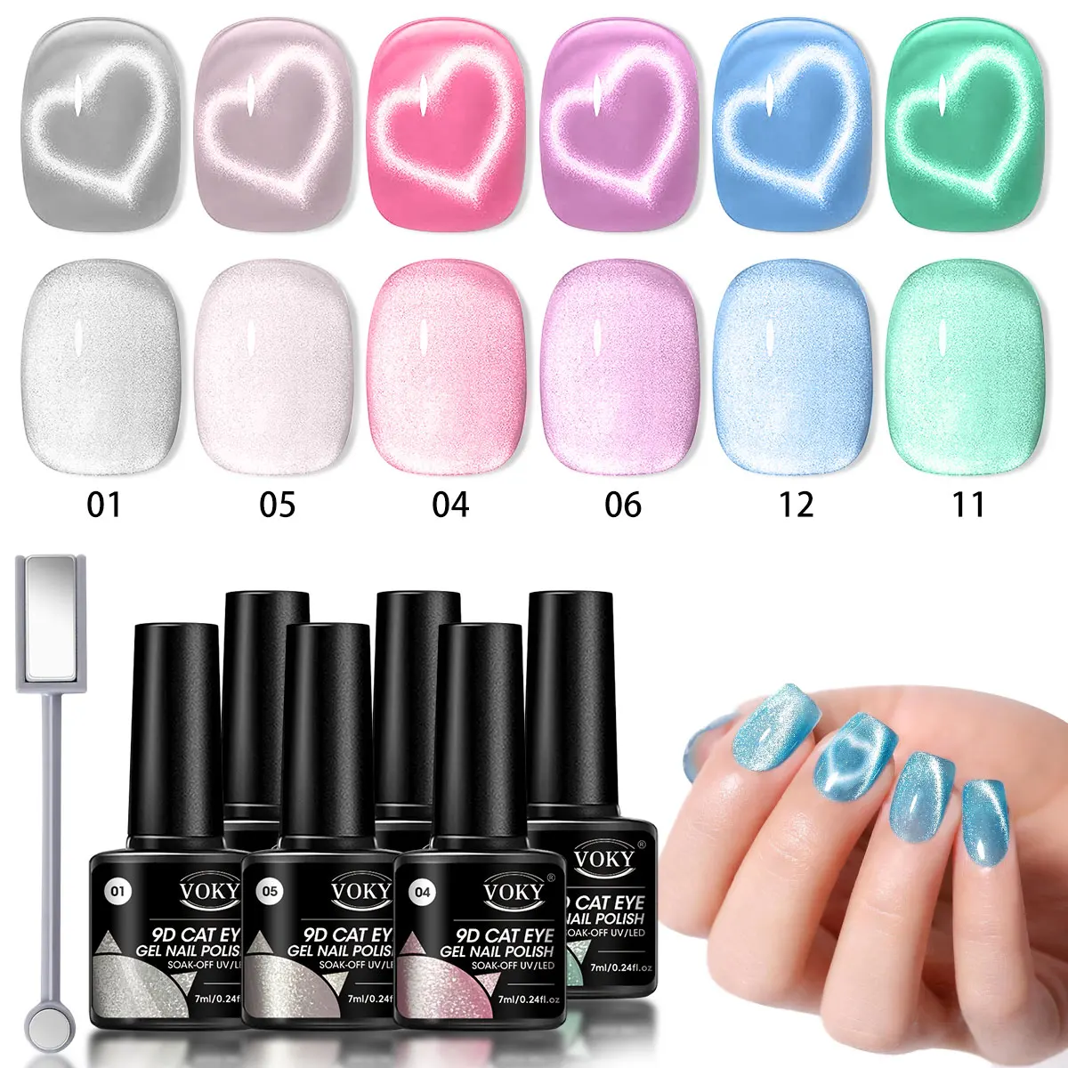 

6-компонентный магнитный лак для ногтей «кошачий глаз» (светодиодный самоотверждаемый тип): Подходит для использования в салоне, стойкий и глянцевый лак для ногтей.