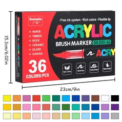 GuangNa 36pcs Acrylic Color Markers Soft Brush Tip Painted for Wood Ceramic Festival DIY Box Gfit Marker Set Festival Art Supply