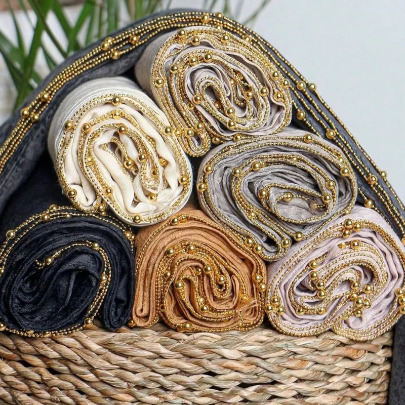 

Мусульманский жемчужный шифоновый хиджаб, женский шарф, блестящая металлическая цепочка с краем, хорошая шифоновая шаль, однотонный однотонный тюрбан, повязка на голову