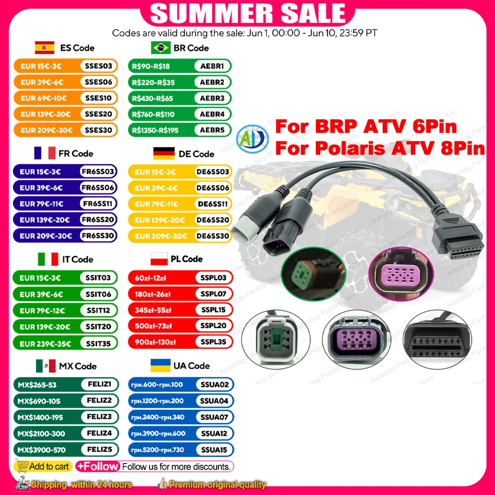 OBD Diagnostic Cable For BRP Maverick/Outlander/Spyder 6 Pin For